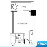 华域城户型图5号楼 O公寓 1室1面积:45.38平米