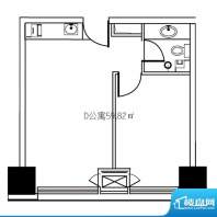 华域城户型图5号楼 D公寓 1室1面积:59.82平米