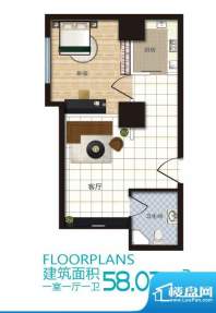 启城户型图公寓一室一厅一卫 1面积:58.03平米