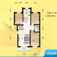 尚达家园户型图一号楼B-1户型 面积:107.00平米