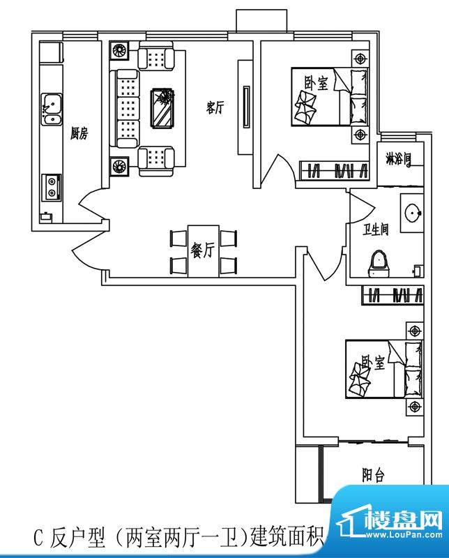 石门福地户型图5号楼C户型（反面积:95.65平米