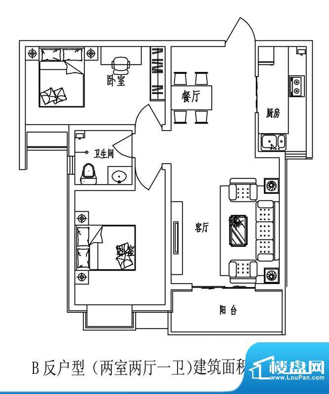 石门福地户型图5号楼B户型（售面积:91.97平米