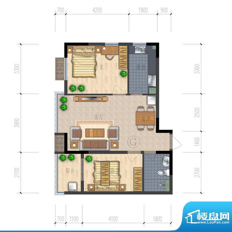 熙园户型图B座G户型 2室2厅1卫面积:86.53平米