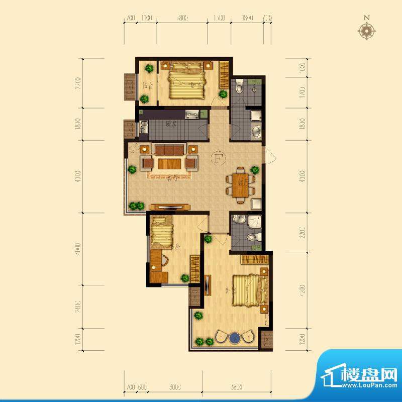 熙园户型图B座F户型126.03㎡ 3面积:126.03平米