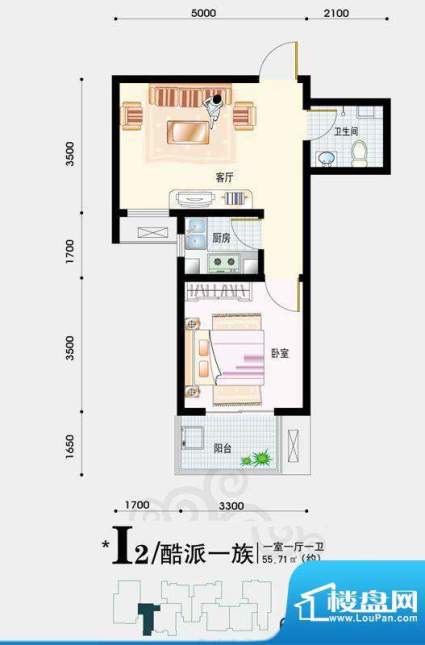 天地荣域户型图5#、6#号楼2-10面积:55.71平米