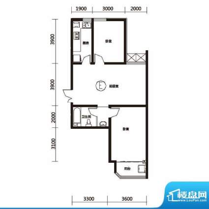上洋国际户型图E户型 2室2厅1卫面积:92.46平米