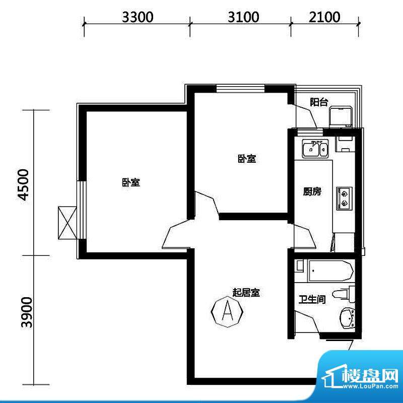 上洋国际户型图A户型 2室2厅1卫面积:74.92平米