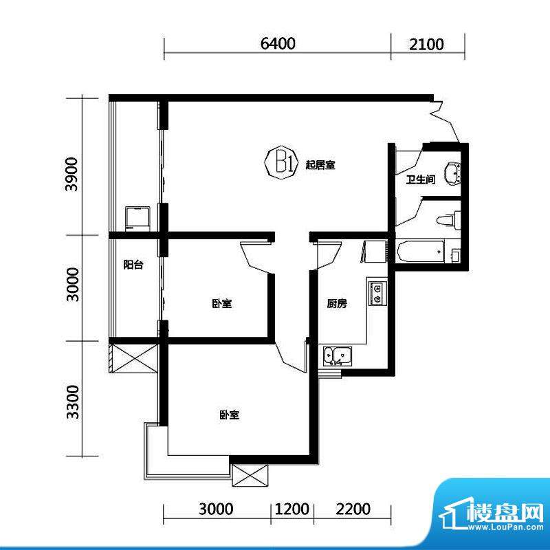 上洋国际户型图B1户型 2室2厅1面积:115.56平米