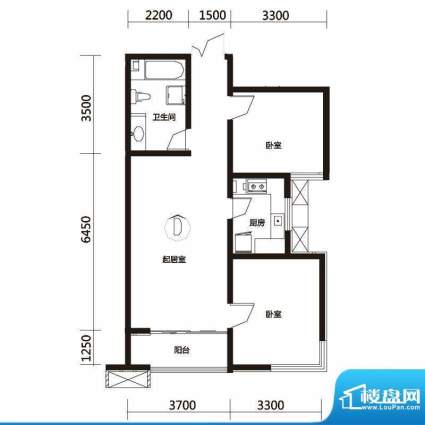 上洋国际户型图D户型 2室2厅1卫面积:88.76平米