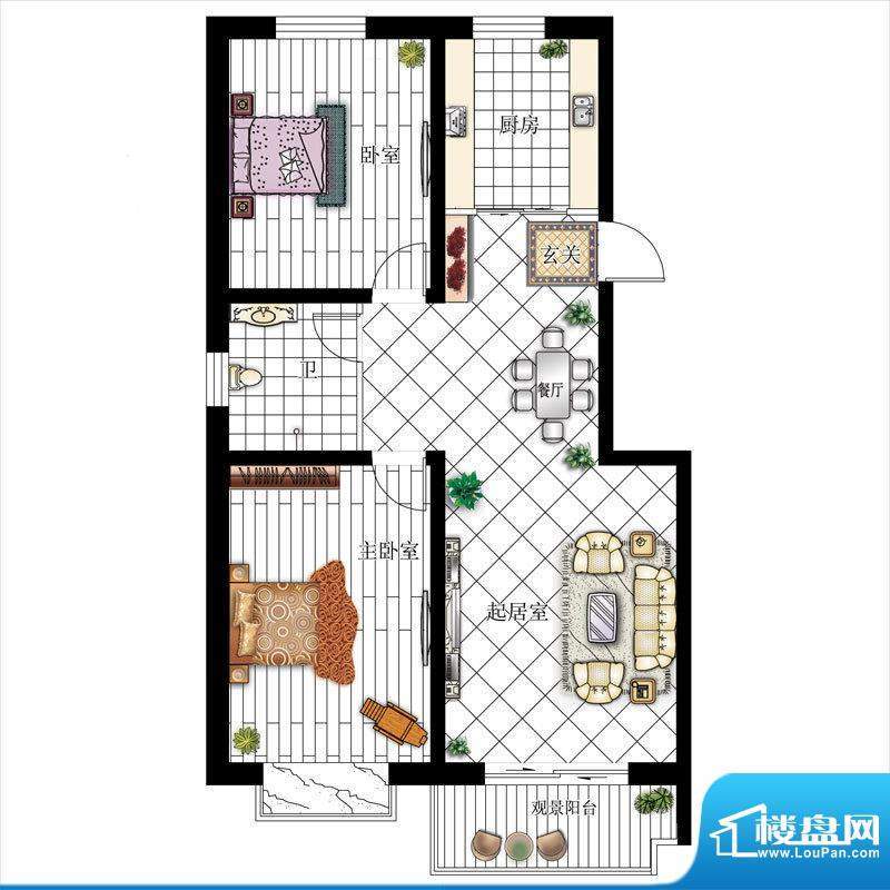 环岛豪庭户型图A1 2室2厅1卫1厨面积:94.46平米
