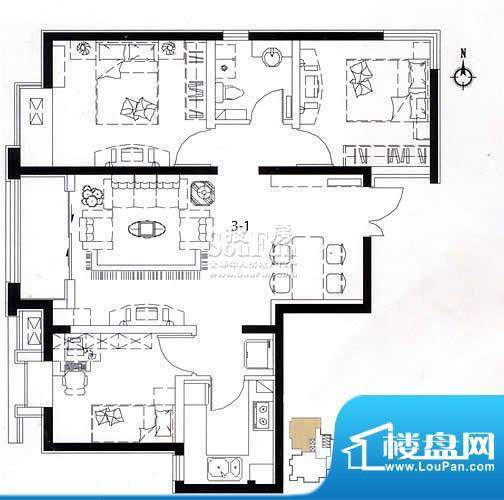 荣盛阿尔卡迪亚户型图3-1已售完面积:92.00平米