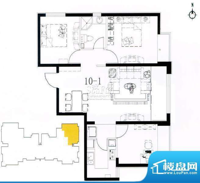 荣盛阿尔卡迪亚户型图10-1已售面积:99.00平米