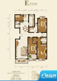 国际丽都户型图E户型 3室2厅2卫面积:229.17平米