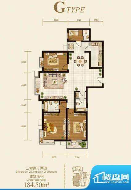 国际丽都户型图G户型 3室2厅2卫面积:184.50平米