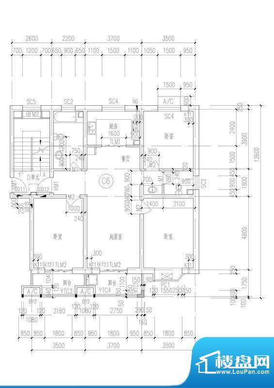 铜城丽都户型图C6户型 3室2厅2面积:140.83平米