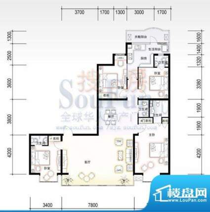 联邦东方明珠户型图B10户型 4室面积:175.99平米