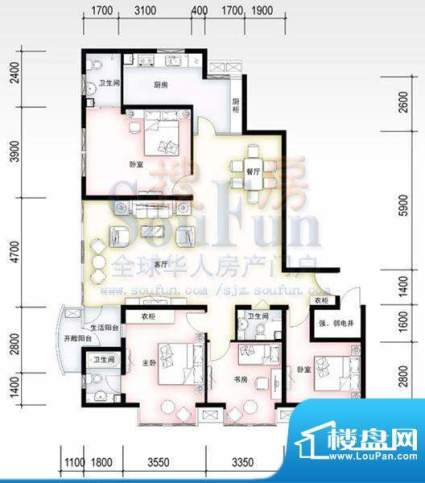 联邦东方明珠户型图A1户型 4室面积:172.24平米