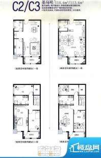 金正缔景城户型图圣马可C2/C3户面积:110.60平米