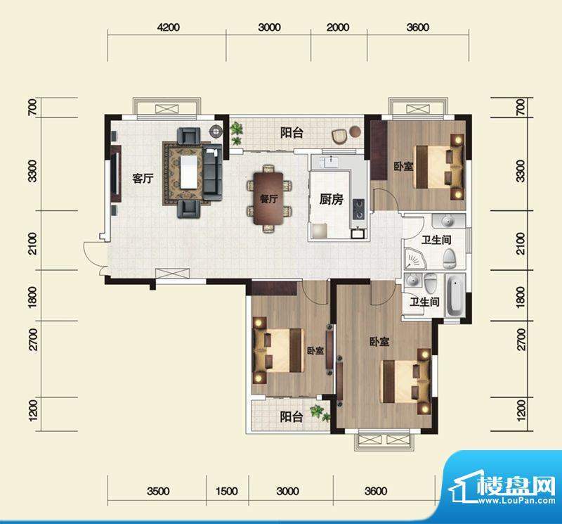 随州香山怡景E-2户型面积:126.48m平米