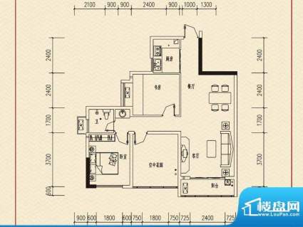 襄洲一号B1户型 2室面积:87.40m平米