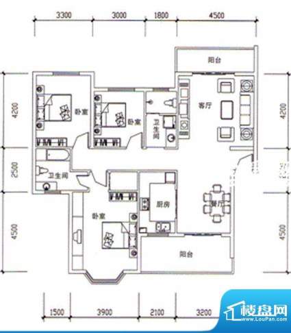 枣阳新天地J户型 3室面积:130.98m平米