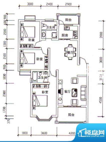 枣阳新天地F户型 3室面积:123.51m平米