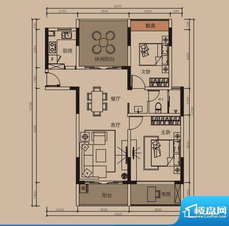 中珠上郡户型图8栋C户型 3室2厅面积:100.00平米