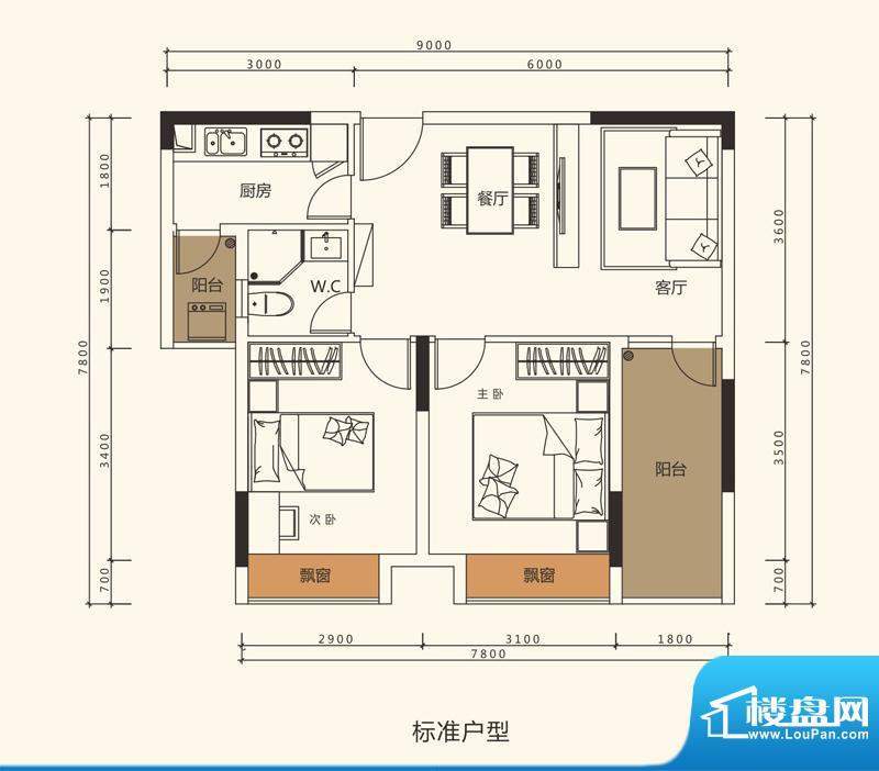 中珠上郡户型图2栋、3栋、4栋1面积:65.45平米