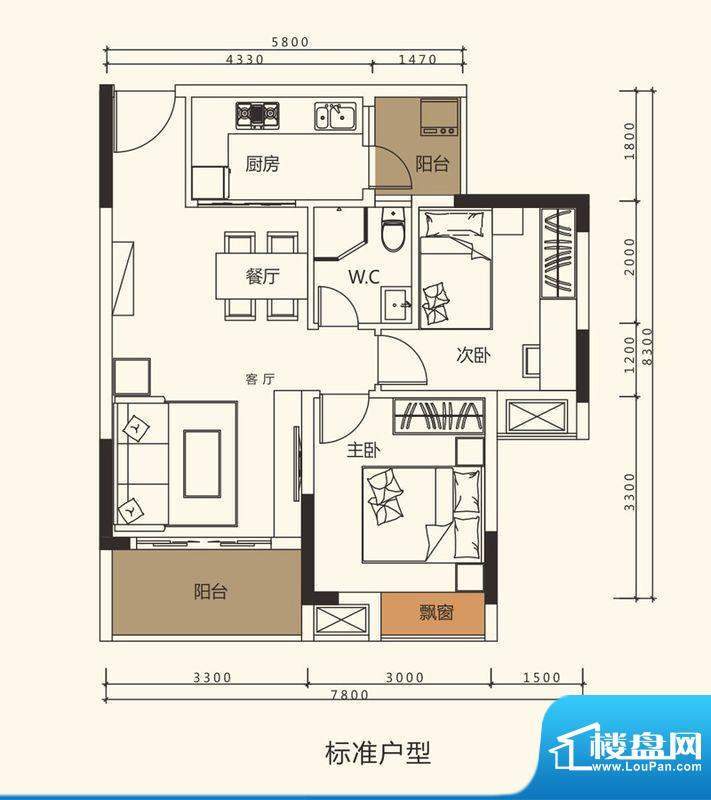 中珠上郡户型图1栋、5栋、6栋、面积:66.09平米
