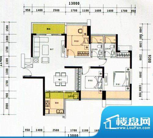 云顶澜山户型图9栋一单元02户型面积:90.74平米