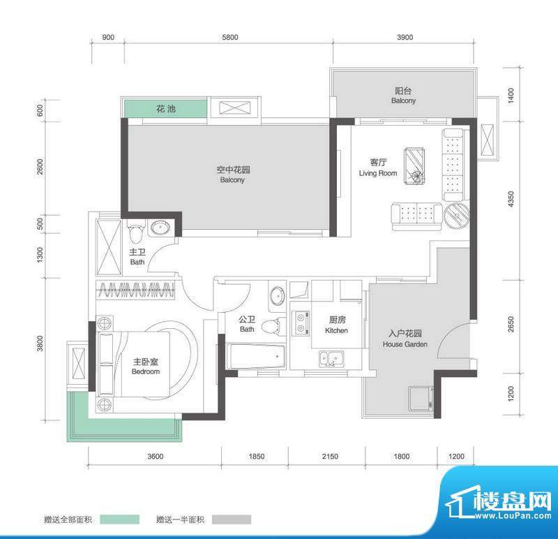 招商花园城二期户型图5栋 1单元面积:89.00平米