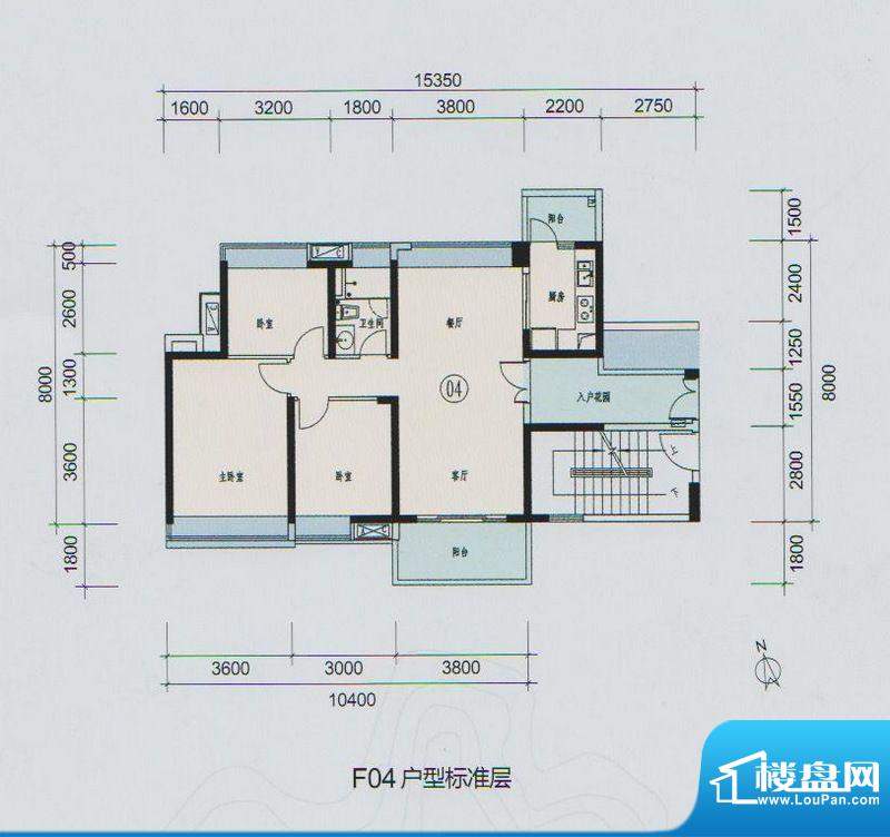 时代山湖海户型图F04户型 3室2面积:107.36平米