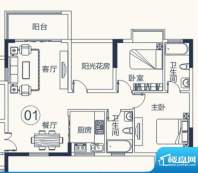 怡泰雅苑户型图1栋-2单元-01户面积:90.02平米