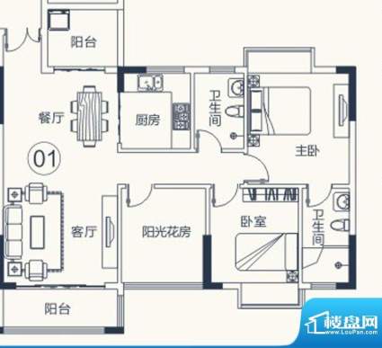 怡泰雅苑户型图1栋-1单元01户型面积:96.19平米