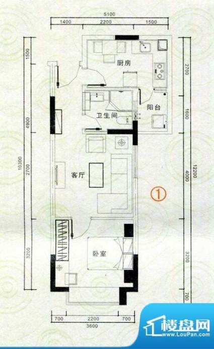 恒隆明珠户型图A1户型 1室2厅1面积:54.74平米