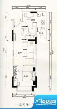 恒隆明珠户型图一房两厅一卫户面积:44.00平米