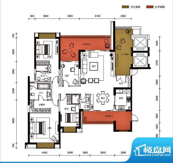 锦园户型图3栋1单元02户型 4室面积:214.44平米