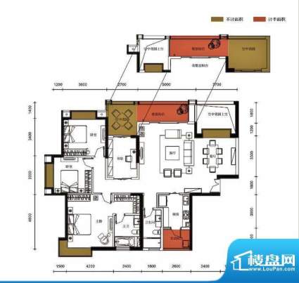 锦园户型图3栋1单元04户型 4室面积:177.11平米