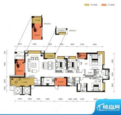 锦园户型图3栋1单元01户型 4室面积:264.48平米