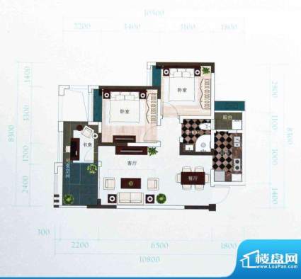东福·金海岸C-1 2室面积:77.39m平米