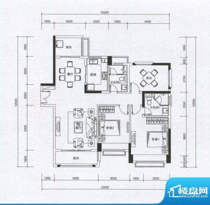 华发蔚蓝堡户型图B1户型 2室2厅面积:115.00平米