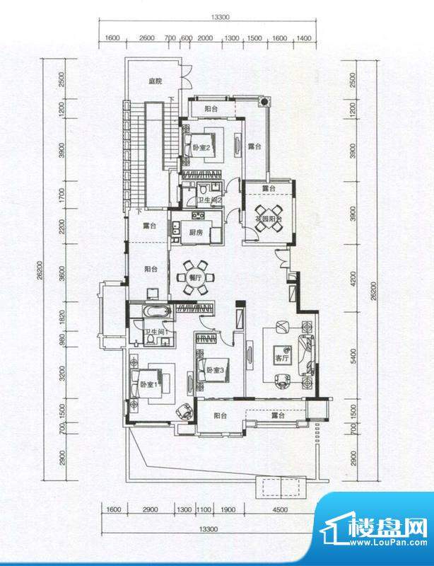 华发蔚蓝堡户型图M2户型 3室2厅面积:169.00平米