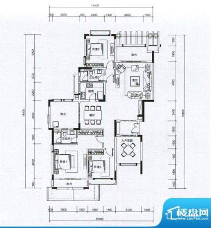 华发蔚蓝堡户型图H4户型 3室2厅面积:160.00平米