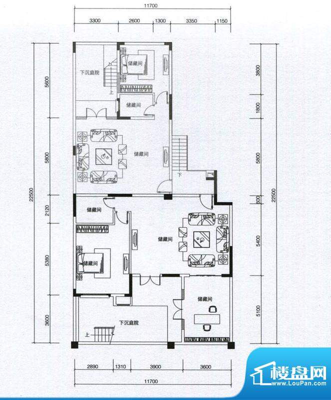 华发蔚蓝堡户型图M1户型地下室面积:185.00平米