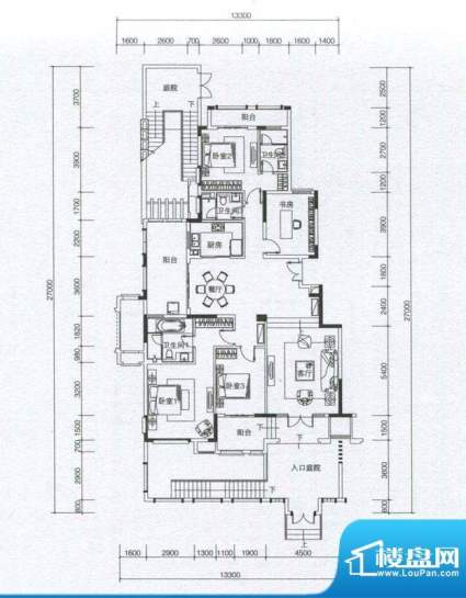 华发蔚蓝堡户型图M1户型 4室2厅面积:185.00平米
