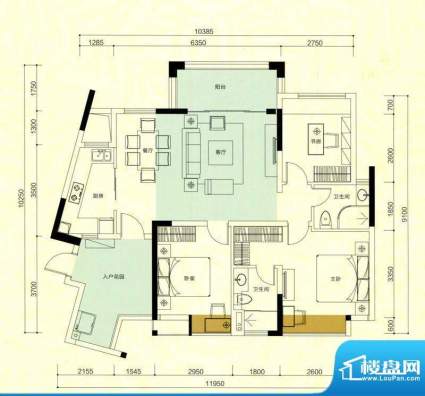 金鸿利嘉阁户型图3、4栋1单元0面积:95.15平米