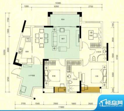 金鸿利嘉阁户型图3栋1单元04房面积:95.15平米