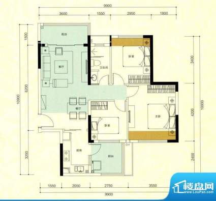 金鸿利嘉阁户型图1栋1单元01房面积:79.54平米