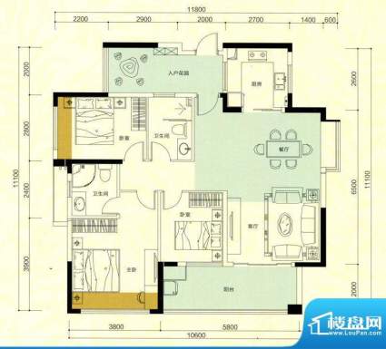 金鸿利嘉阁户型图1栋1单元02房面积:110.94平米