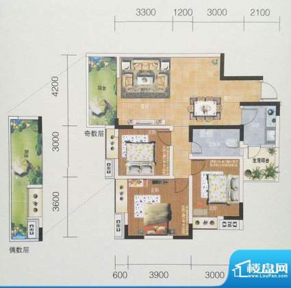 豪森铭家B1-4 3室2厅面积:97.67m平米